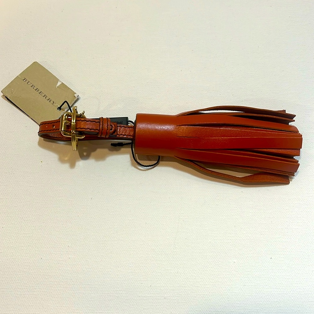 Burberry Dark Orange Leather Tassle Key Chain Bag Charm